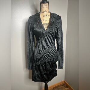 Ganni crinkled satin mini black dress size 2  cocktail party clubbin sexy flirty